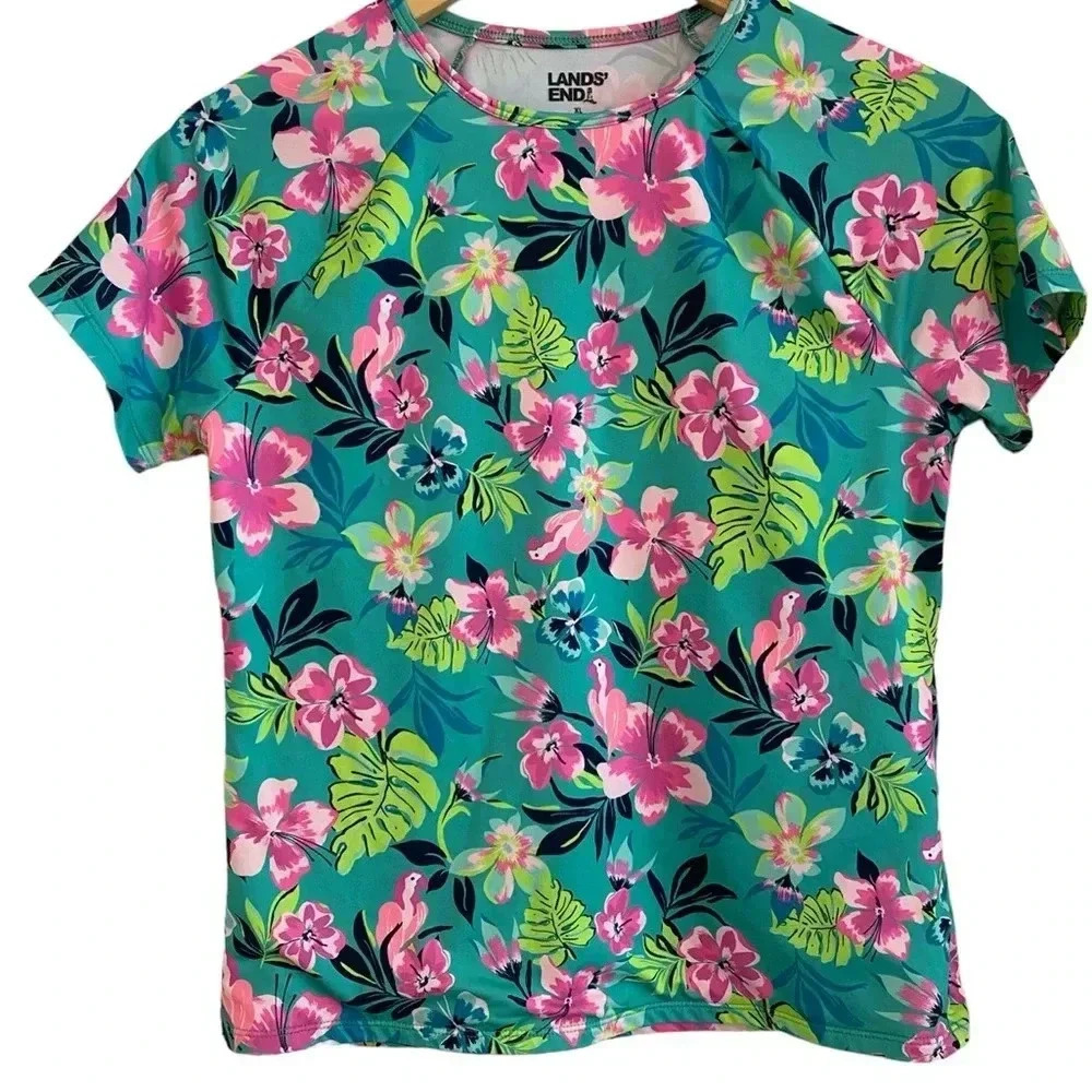 Lands End Girls UPF 50 Tropical Swim Rash Gaurd